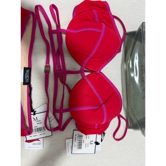 MOEVA London Indira Bikini Set Pink Red Swimsuit Size M Top, XS Bottom NWT - Picture 3 of 6